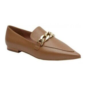 NWOB Linea Paolo Mabel Pointed Toe Loafer Flats Sz 12M Tan Faux Leather Chain
